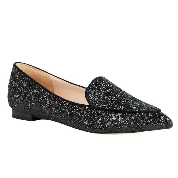 Sole Society Shoes - SOLE SOCIETY Black Leather Loafer Glitter Pointed Toe Size 7 1/2